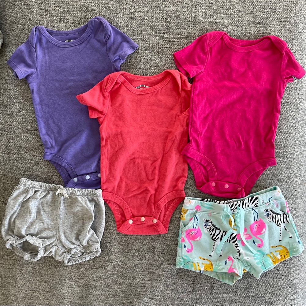 Baby girl 6M bright onesie & short set